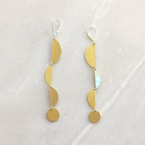 Handmade Long Drop Earrings / Sunset River Earrings / Handcut Semi-Circles Mobile Earrings / Long Circle Earrings / HANDMADE Cut Earrings image 1