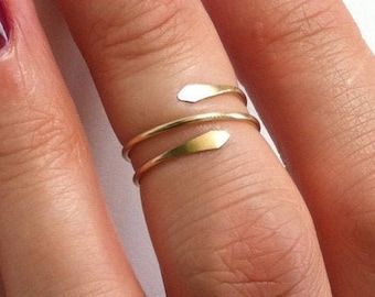 Coiled wrap around Double Hammered Heads Gold Fill Snake Ring