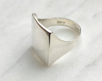 Smooth Square Rectangle Geometric Handmade Sterling Silver Ring