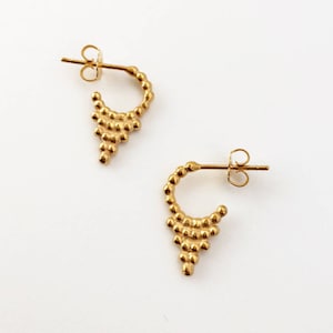 Decorative Tiny Ball Stud Hoop Earrings / Tiny Beaded Metal Hug Hoops / Arc Ball Wire Hug Post Back Hoops / Curved Ball Moroccan Studs