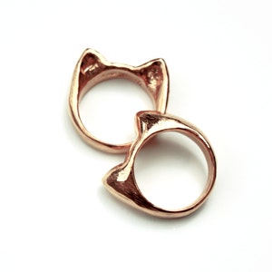 Cat Ring / Love Cats Ring / Handcarved Cat Ears Ring / 14KT Rose Gold Cat Ring/ Kitty ears ring / Solid Cat Ear Ring / Handmade animal ring
