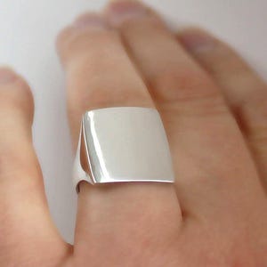 Smooth Rounded Squared Rectangular Sterling Silver Hand Carved Ring image 1