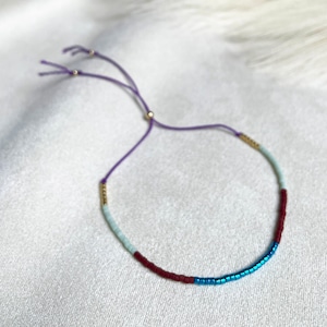 Silk thread beaded bracelet w/ Gold Fill Beads | Tiny Miyuki Colorful Minimalist Adjustable Metallic Blue Mint Bead Silk Friend Bracelet