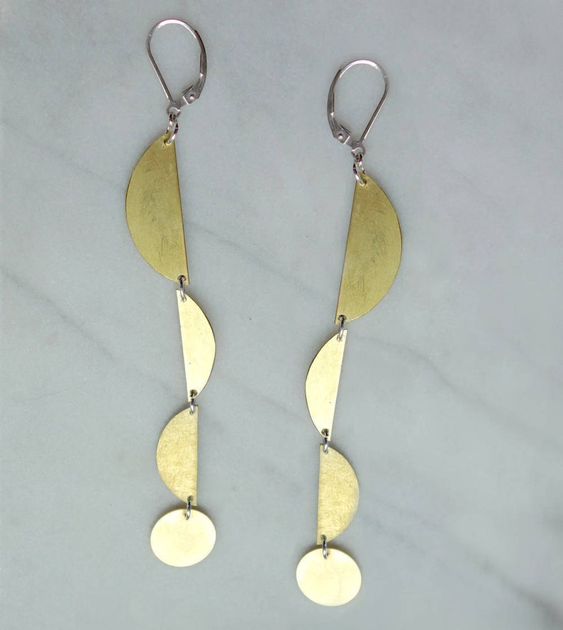 Handmade Long Drop Earrings / Sunset River Earrings / Handcut Semi-Circles Mobile Earrings / Long Circle Earrings / HANDMADE Cut Earrings image 9