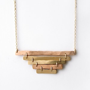 Minimal Reverse Triangle Hammered Bars Necklace | Reflective Triangle Pendant Necklace | Aztec Triangle Necklace | Handmade Pyramid Pendant