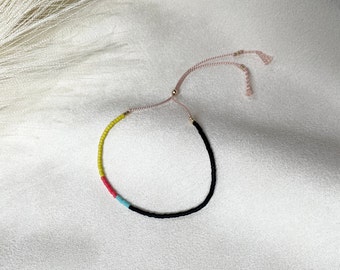 Tiny Beaded Silk Thread bracelet w/ Gold Fill Beads | Miyuki Colorful Minimalist Adjustable Skinny Friend Light Coral /Multi Color Bracelets