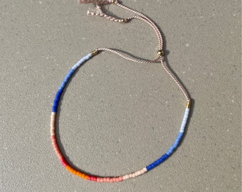 Skinny Silk beaded bracelet w/ Gold Fill Beads Tiny Miyuki Colorful Minimalist adjustable Friend Light Peach Coral mixed color pattern