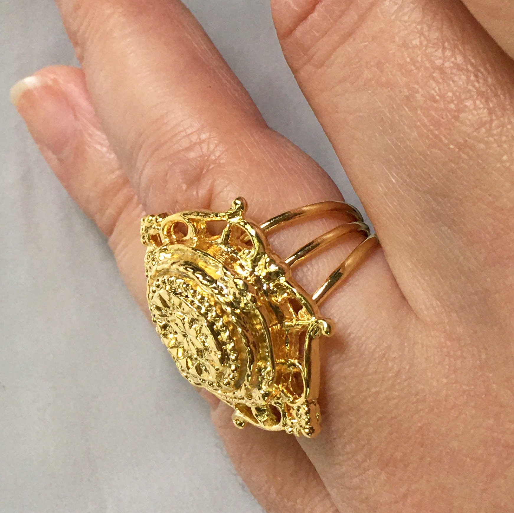 Large Victorian Style Decorative Solid Metal Cocktail Ring - Etsy