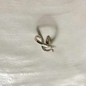 May include: Silver snake ring with a textured finish. The ring is coiled and the tail is curled up.