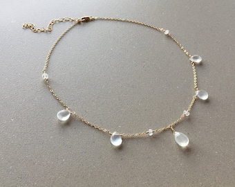 Single Strand Faceted Tear Drop Stone Wedding Necklace