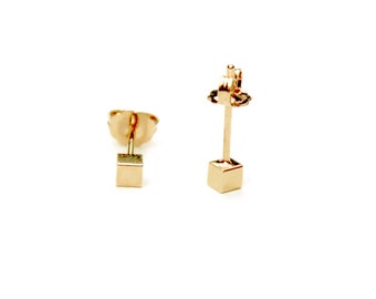 Tiny solid Squared cube Stud Earrings