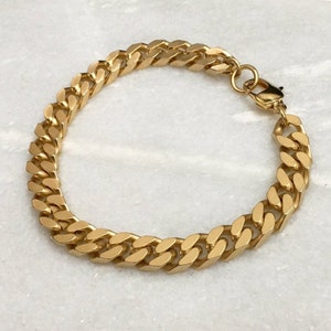 Heavy Chain Bracelet | Unisex Chunky Flat Curb Chain Adjustable Bracelet | Motor City Bracelet | Thick Chain Bracelet | Gold Chain Bracelet