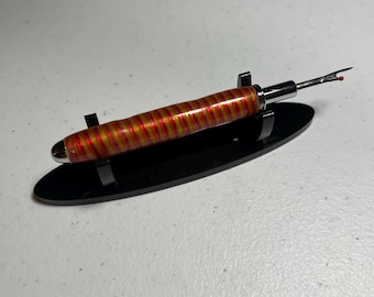 Ergonomic Seam Ripper: Chrome Finish, Pink Yellow Orange Embroidery Thread