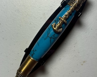 Nautical pen with brass fittings and blue marble barrel