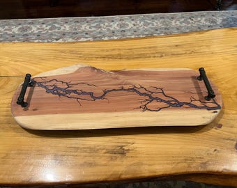 Live edge Cedar Charcuterie tray with purple Lichtenberg fractures