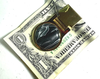 Gold money clip with gray cabochon