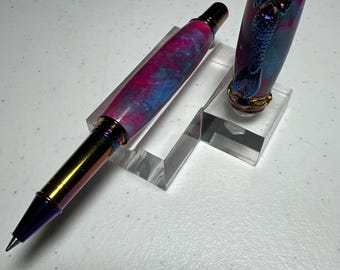 Mermaid two part rollerball pen in tanzanite coating and parrot barrel