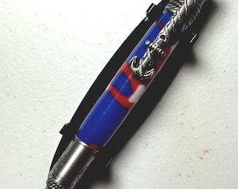 Nautical themed pewter pen with red, white and blue acrylic barrel