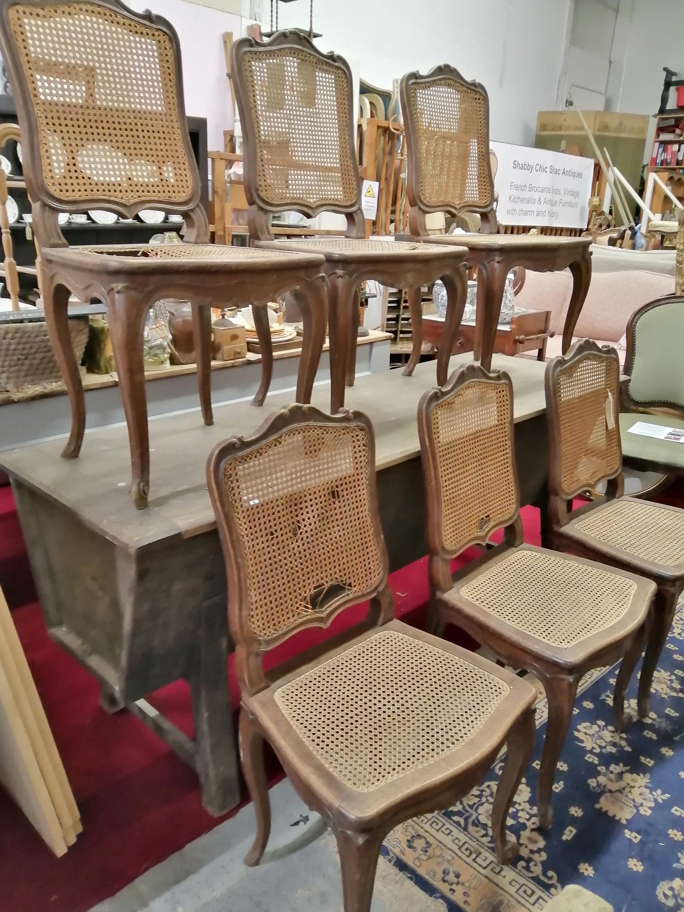 Antique French Louis Xv Style Bergere Cane Dining Set Of Six Chairs