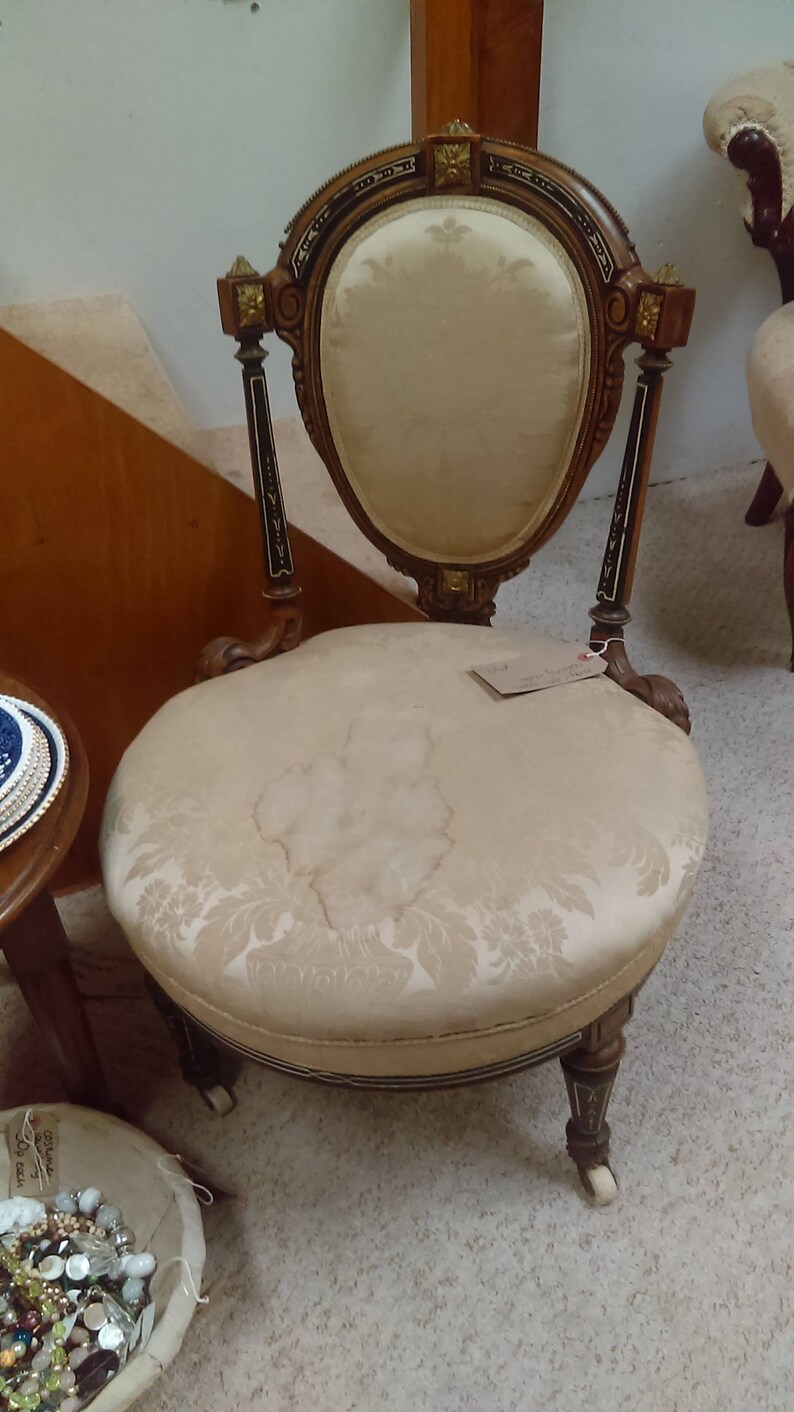 Pretty Little Antique French Gilt And Ebonised Bedroom Chair