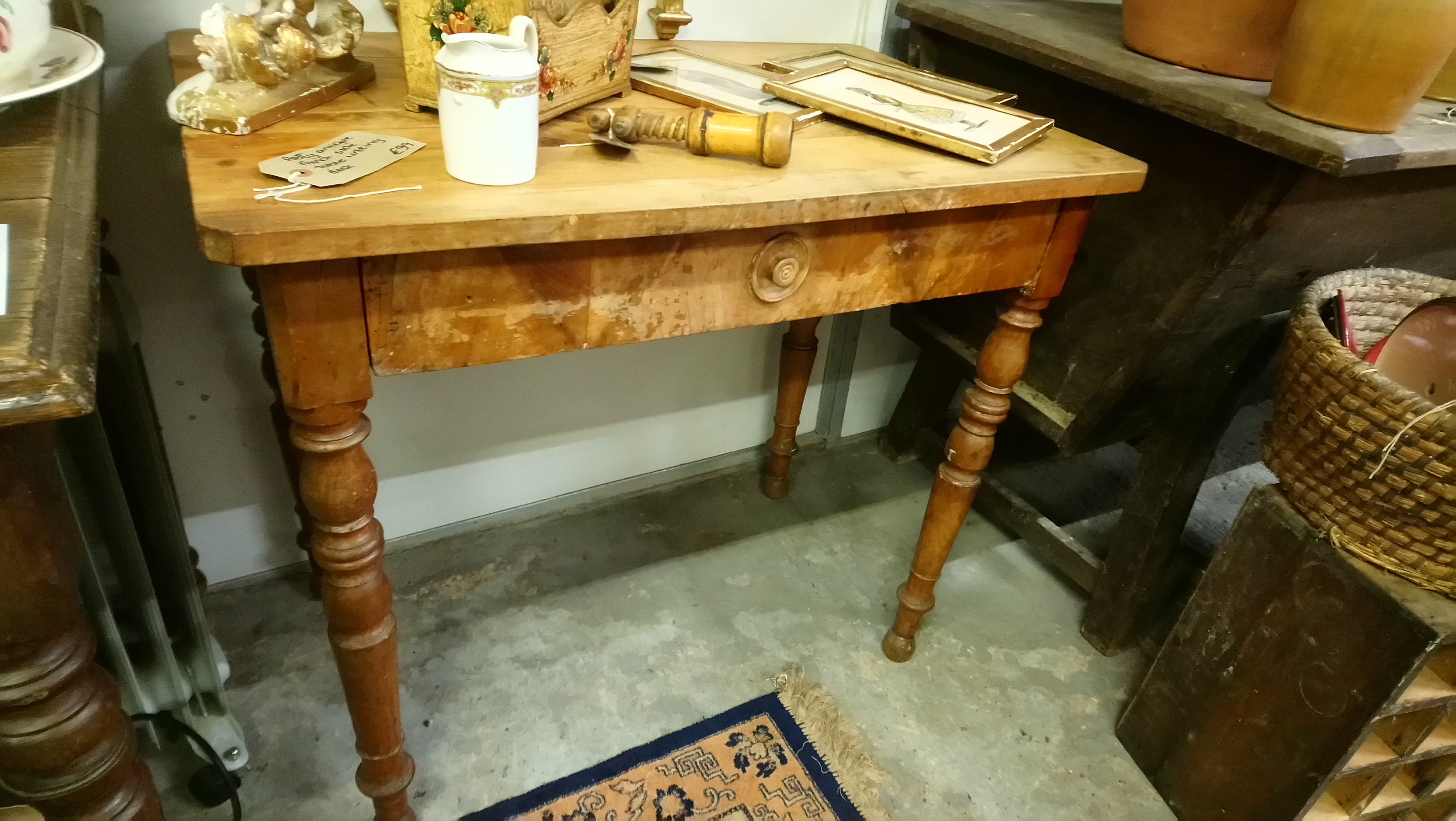 Old Antique French Walnut Ladies Desk Or Side Table Hall Table Lamp