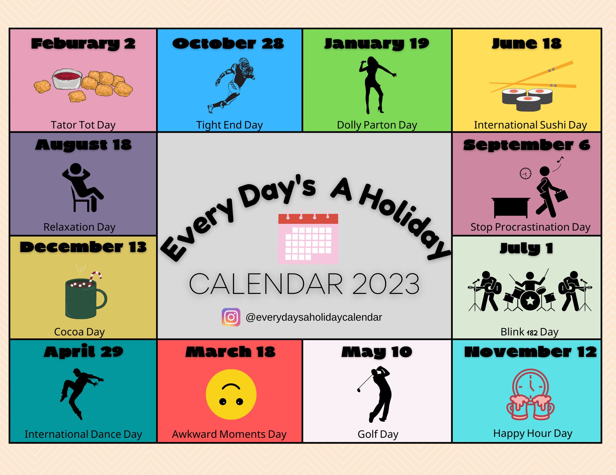 calendar-2023-wall-everyday-is-a-holiday-etsy