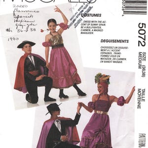 May include: McCall's pattern for costumes, including Zorro, flamenco, and Spanish-themed outfits. The image shows illustrations of the costumes, with text indicating sizes and themes. The costumes include dresses, capes, and accessories.