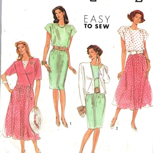May include: Simplicity sewing pattern 7164, featuring illustrations of four different outfits. The outfits include dresses, skirts, and jackets in various colors, including pink, green, and white. The text "EASY TO SEW" is prominently displayed.