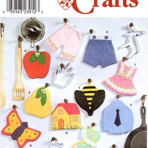 May include: Simplicity Crafts pattern featuring various fabric shapes: an apple, pear, butterfly, house, bee, shirt, dress, shorts, and a doll. The pattern includes a variety of designs and shapes for crafting projects.