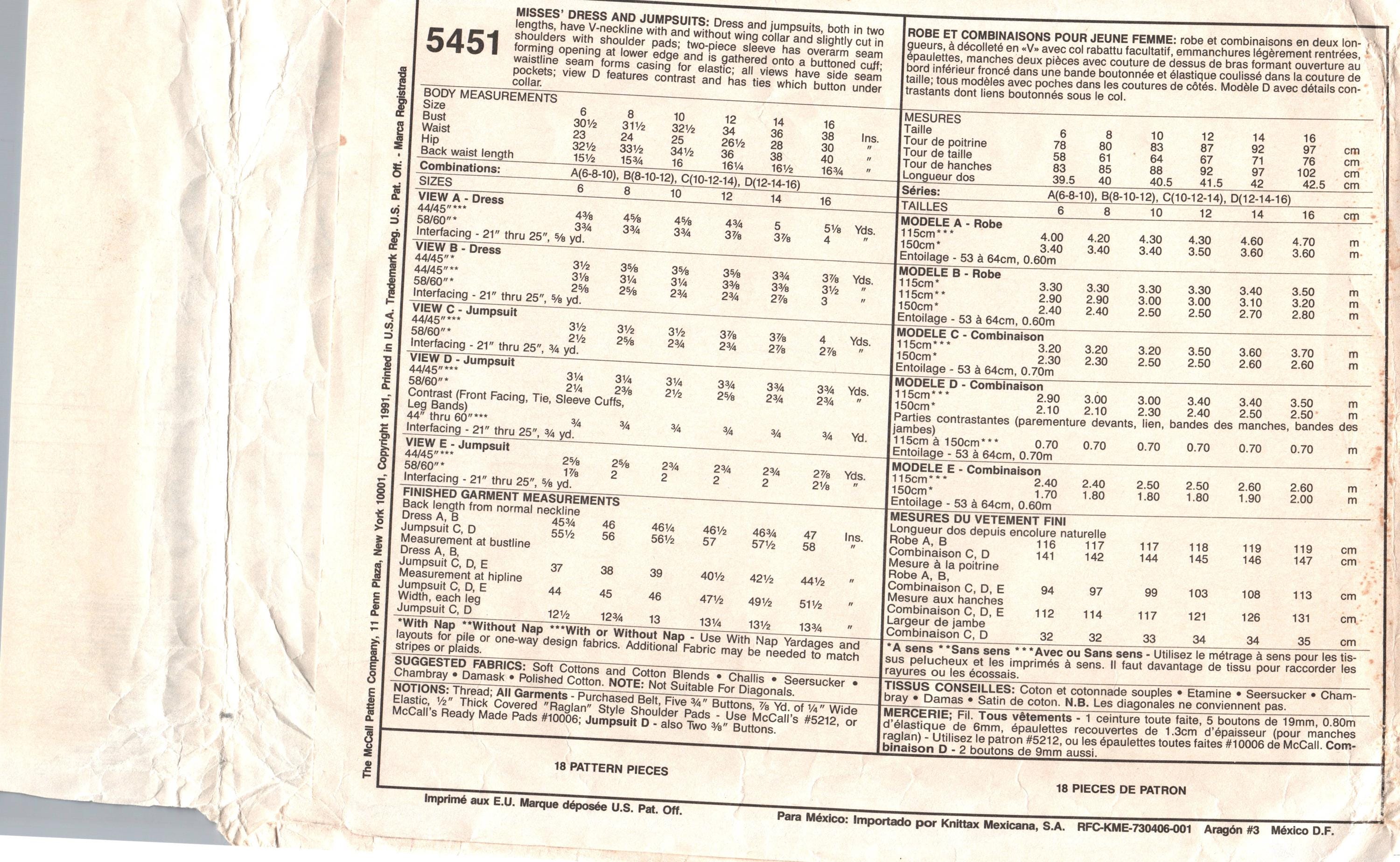 Mastercard 5451 Mccalls 5451 Misses' Jumper Sewing Pattern Size: 8 - 12 FF - Etsy