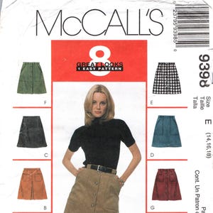 McCalls 9398 Misses Rock Schnittmuster Größe 14 bis 18 ff