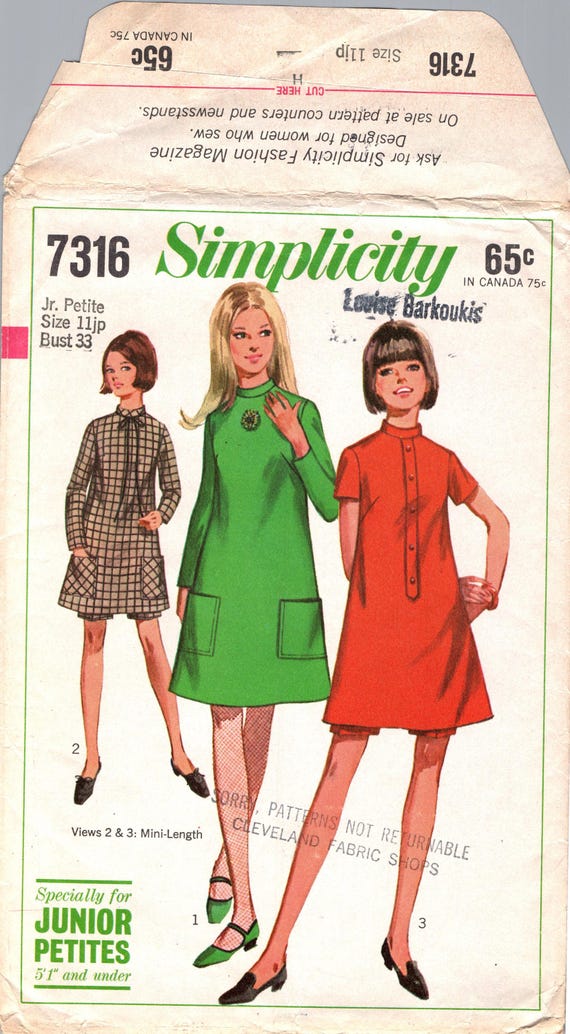 Simplicity 7316 Sewing Pattern: Junior Petite A-line Dress, Shorts (size  11jp) - Etsy
