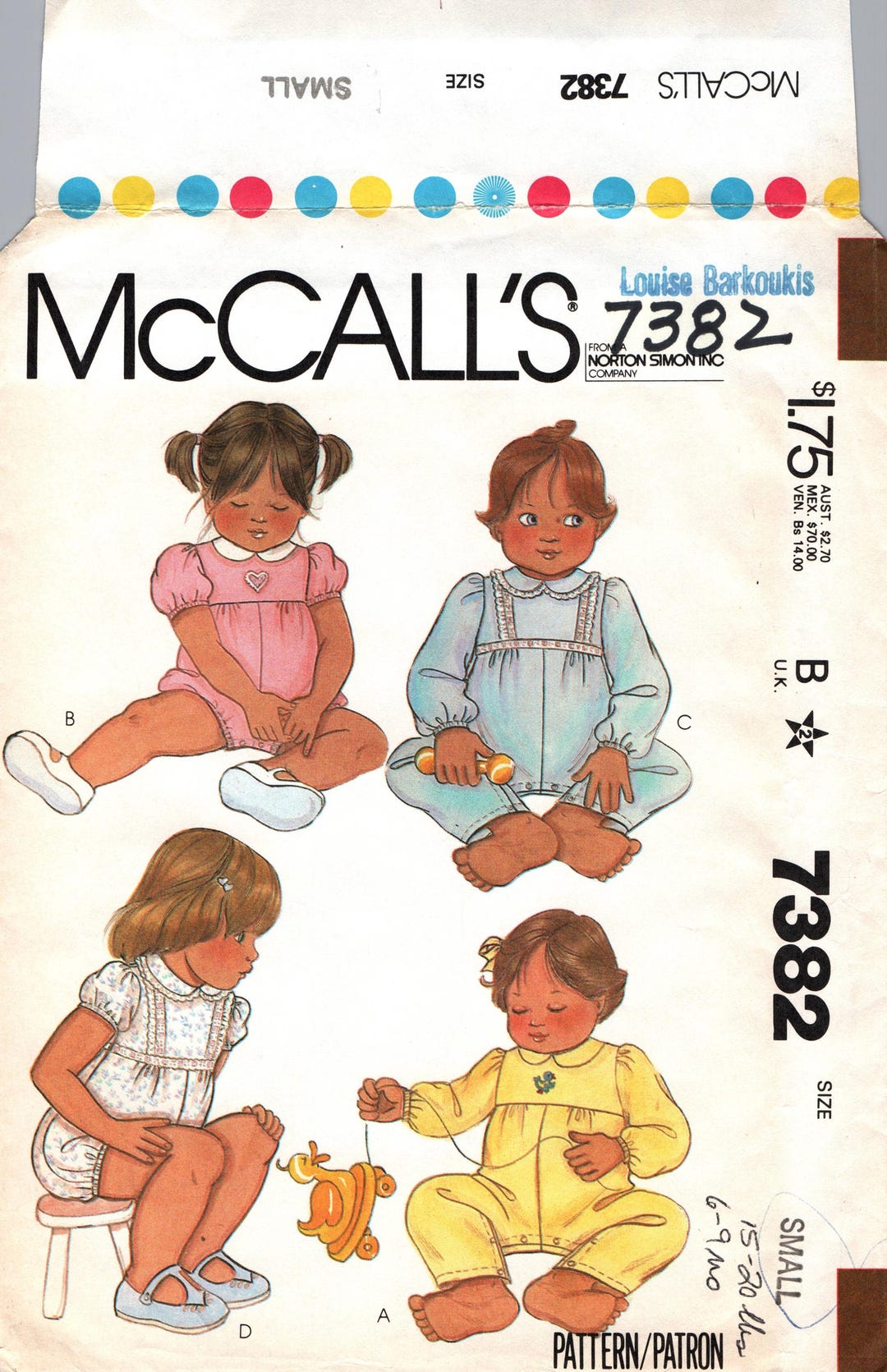 Mccalls 7382 Baby Romper Sewing Pattern Size Small FF - Etsy
