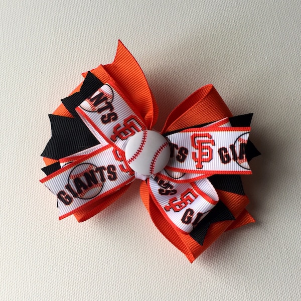 San Francisco Giants Baseball inspired Double Stacked Hair Bow Hair clip SF Giants hairbow hairclip