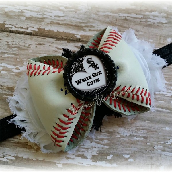 CHICAGO WHITE SOX inspired Leather Baseball headband/hair clip