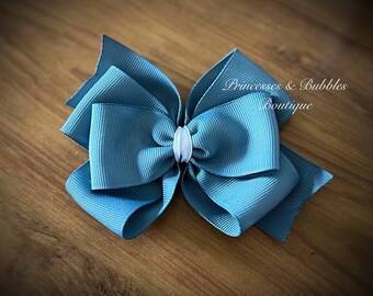 Antique blue solid color hair bow hair clip hairbow 5 inch bow double layer bow