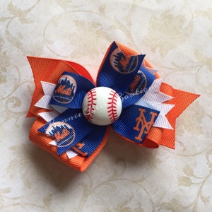 New York Mets Baseball inspired Double Stacked Hair Bow hair clip hairbow NY Mets all blue ribbon