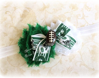 NEW YORK JETS inspired Football Bow & Flowers headband green white
