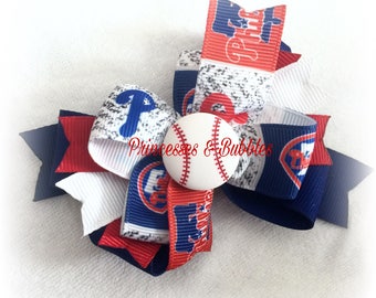 Philadelphia Phillies Baseball inspired Hair Clip Hair Bow Phillies Philly baseball hairbow go Phillies