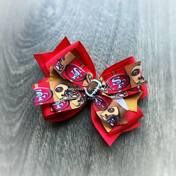 San Francisco 49ers football hair bow hair clip red gold San Fran SF 49ers hairbow