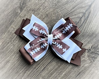Football Theme Inspired Hair Bow Football Laces Brown White Layered Boutique Hair Bow Hair Clip large