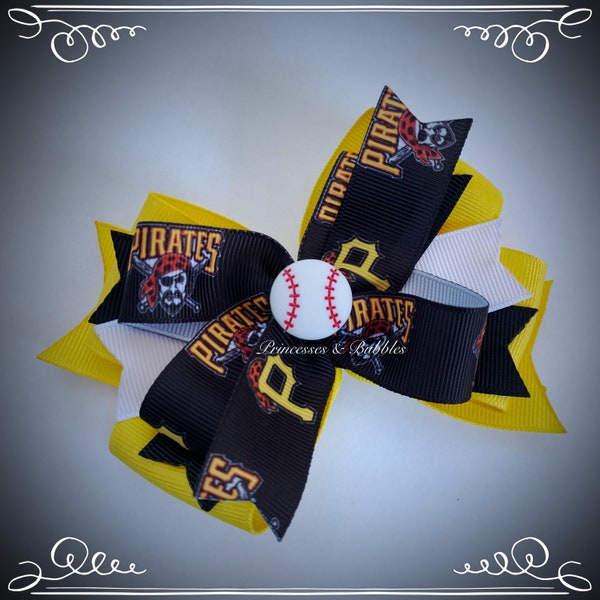 PITTSBURGH PIRATES Baseball inspired hairbow Jolly Roger Double Stacked Hair Bow Hair Clip