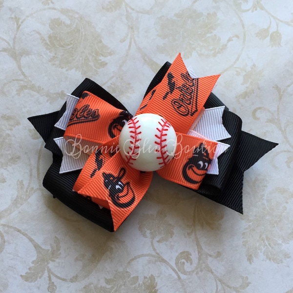 Baltimore ORIOLES Baseball Inspired Double Stacked Hair bow Hair Clip orange black white