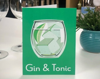 GIN AND TONIC Greetings Card - Cocktail Card - Art Deco