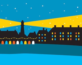 Southwold Leuchtturm Weihnachtskarte von Rebecca Pymar - 'Merry Christmas!'