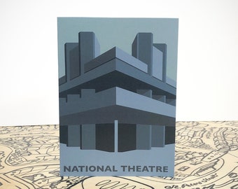 NATIONAL THEATRE - London - Brutalism / Brutalist - Travel Poster Style Greetings Card by Rebecca Pymar