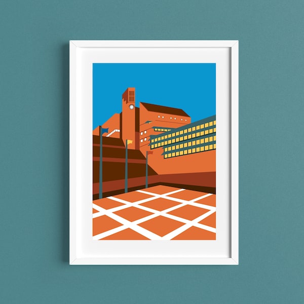 The BRITISH LIBRARY - Travel Poster - LONDON - Brutalism - Illustration by Rebecca Pymar