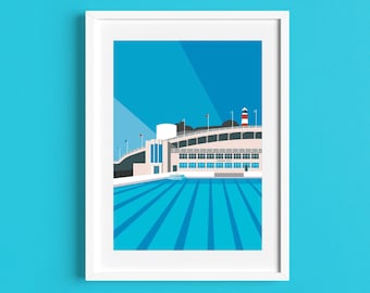 Póster de viaje TINSIDE LIDO - Impresión art déco - Ilustración de Rebecca Pymar