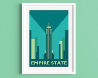 Edificio Empire State - Póster de viaje - Art Déco - Ilustración de Rebecca Pymar