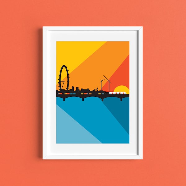 LONDON - WATERLOO Sunset - Travel Poster - Art Deco - Illustration by Rebecca Pymar